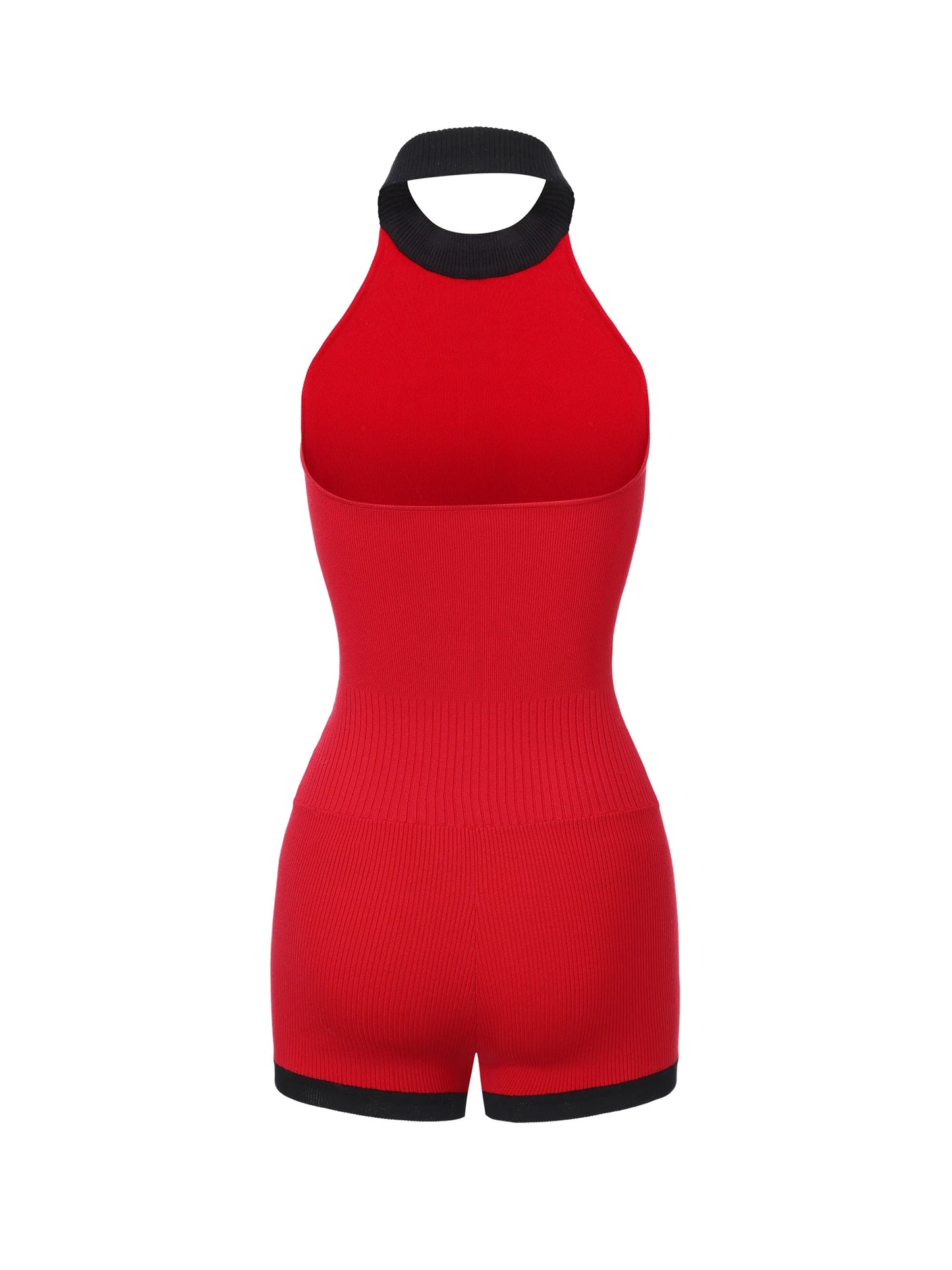 Ava Contrast Halter Knit Red Romper