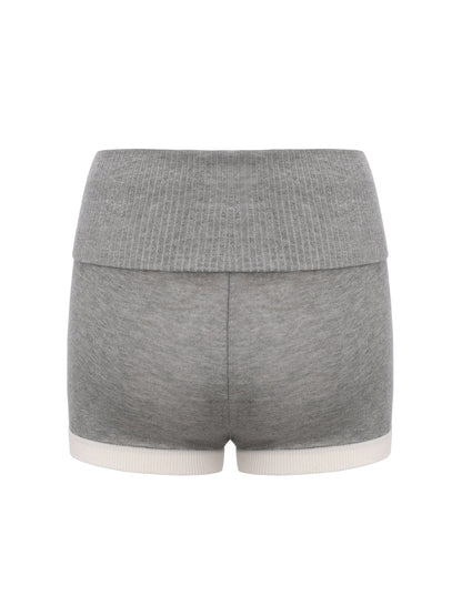 Millie Fold-Over Waistband Grey Knit Shorts