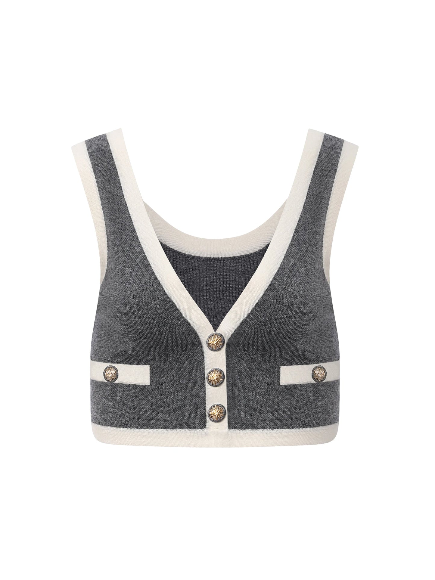 Lisette Contrast-Trim Grey Knit Three-Piece Set