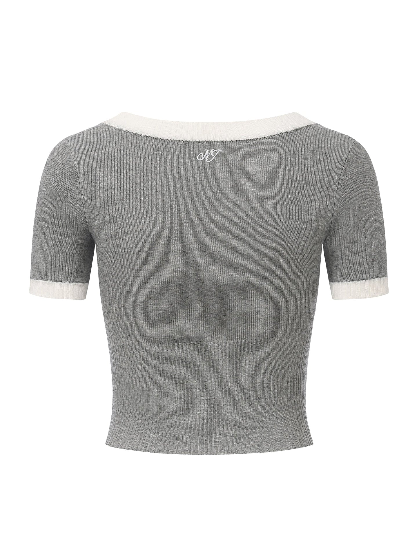 Millie Contrast-Trim Grey Knit Top