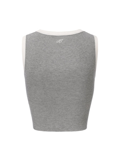 Millie Contrast-Trim Grey Knit Vest