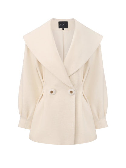 Claudine Bow-Back Wool White Coat