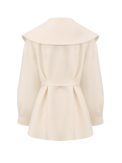 Claudine Bow-Back Wool White Coat