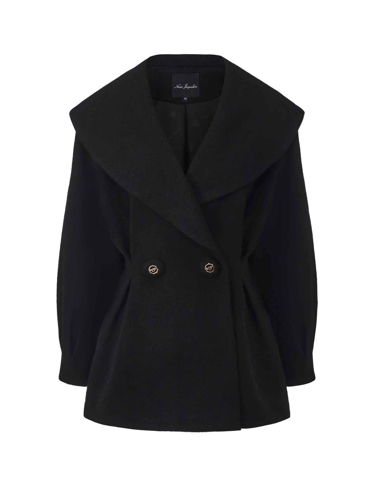 Claudine Bow-Back Wool Black Coat