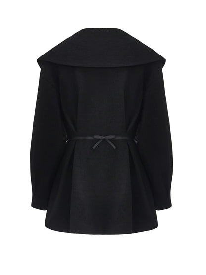 Claudine Bow-Back Wool Black Coat