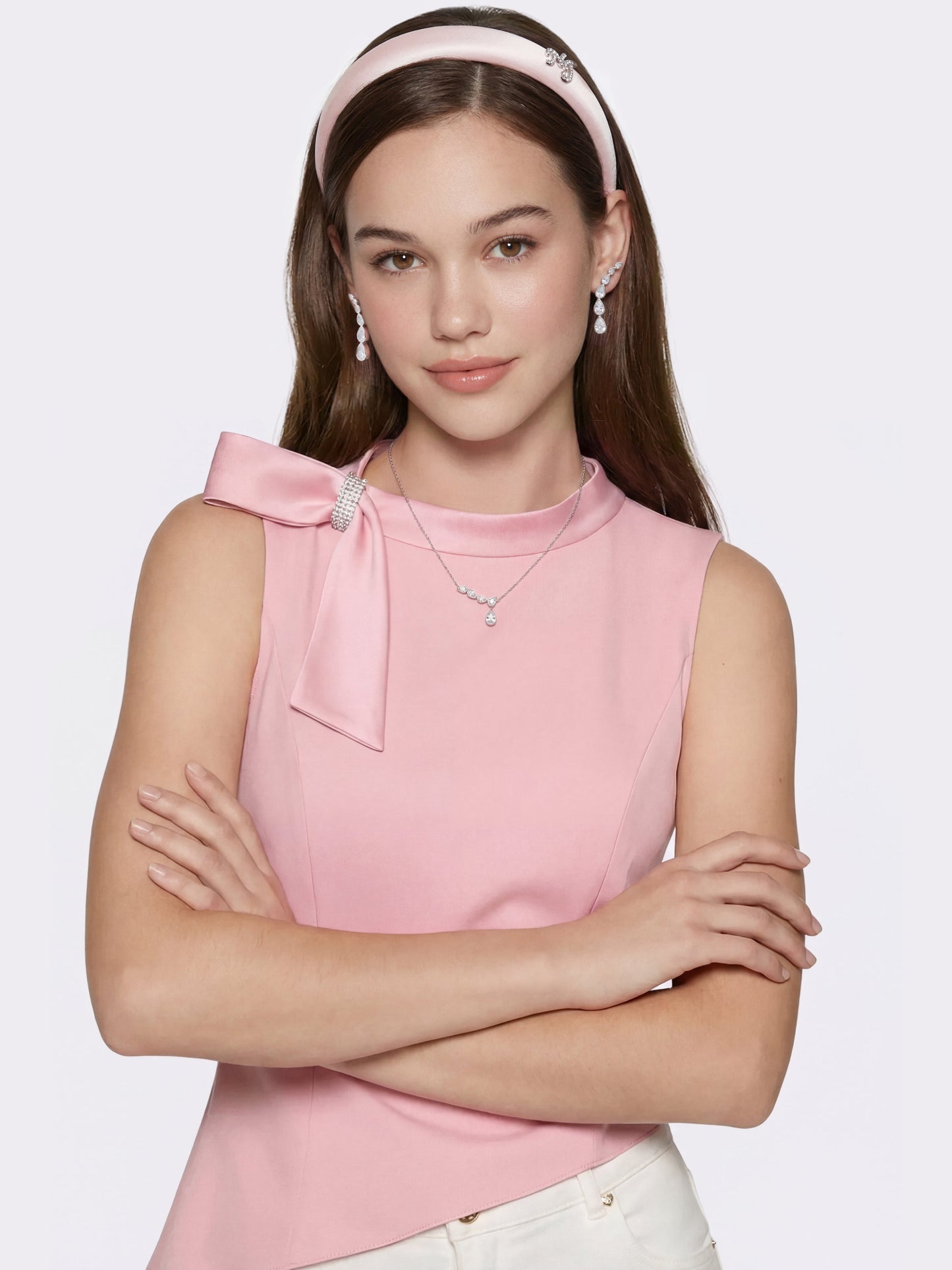Lily Satin Bow Detail Pink Top