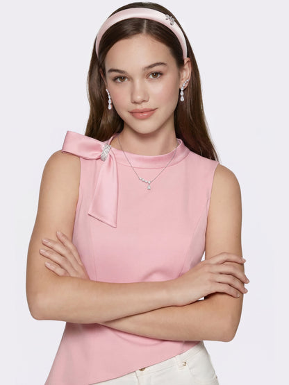 Lily Satin Bow Detail Pink Top