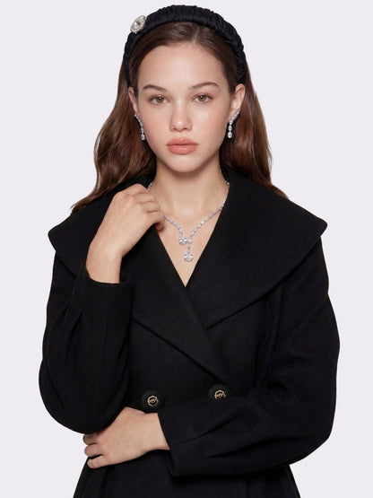 Claudine Bow-Back Wool Black Coat
