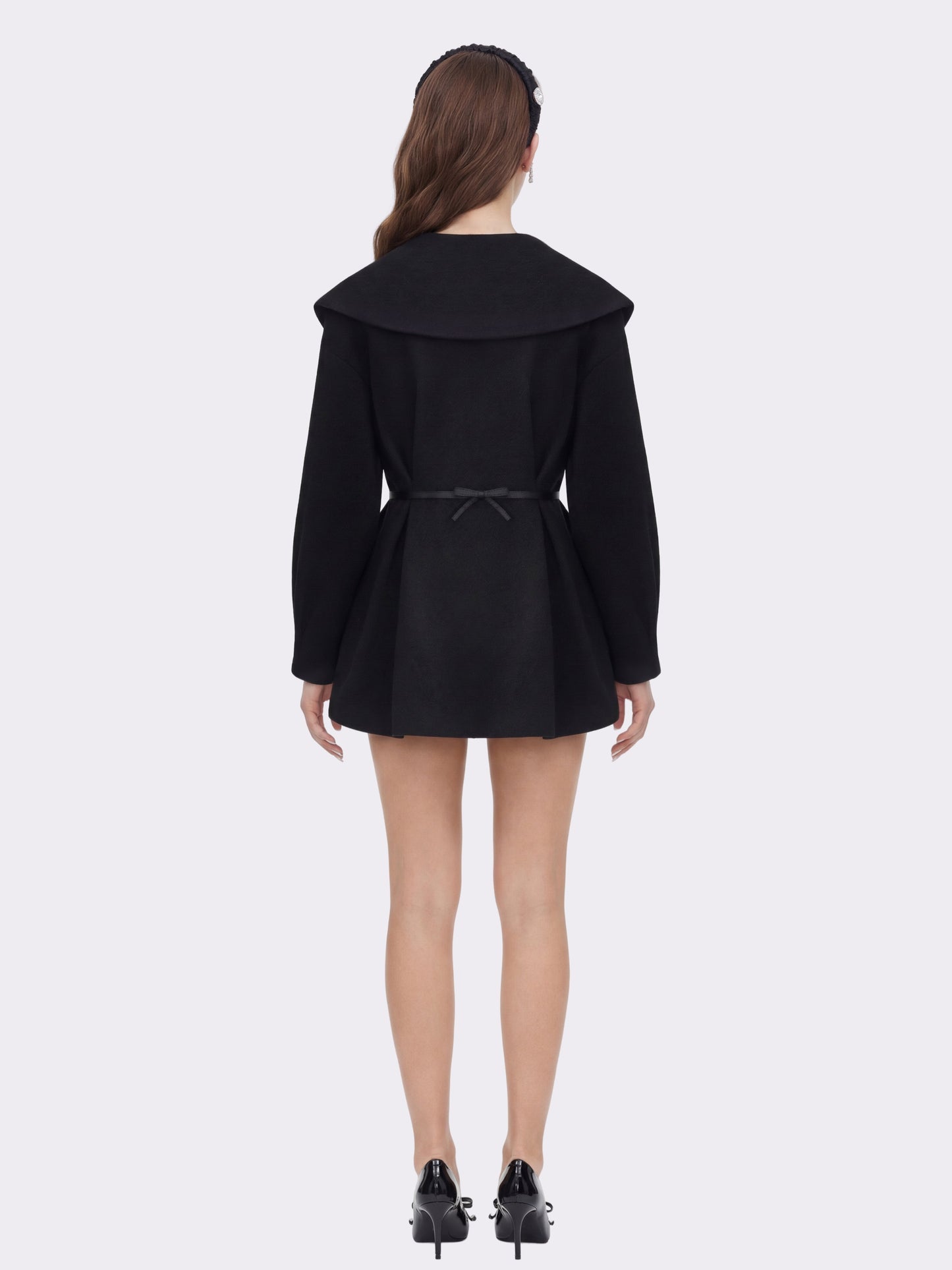 Claudine Bow-Back Wool Black Coat
