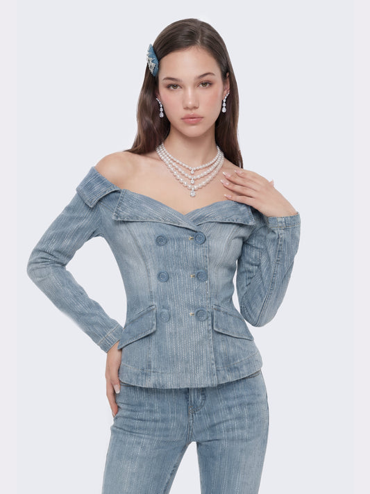 Monique Crystal Blue Denim Top