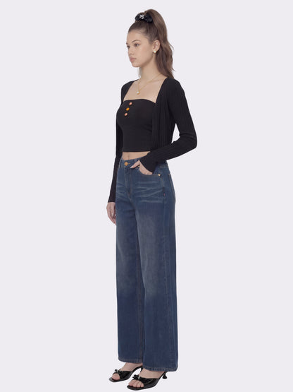 Ava High-Waist Blue Straight Leg Jeans