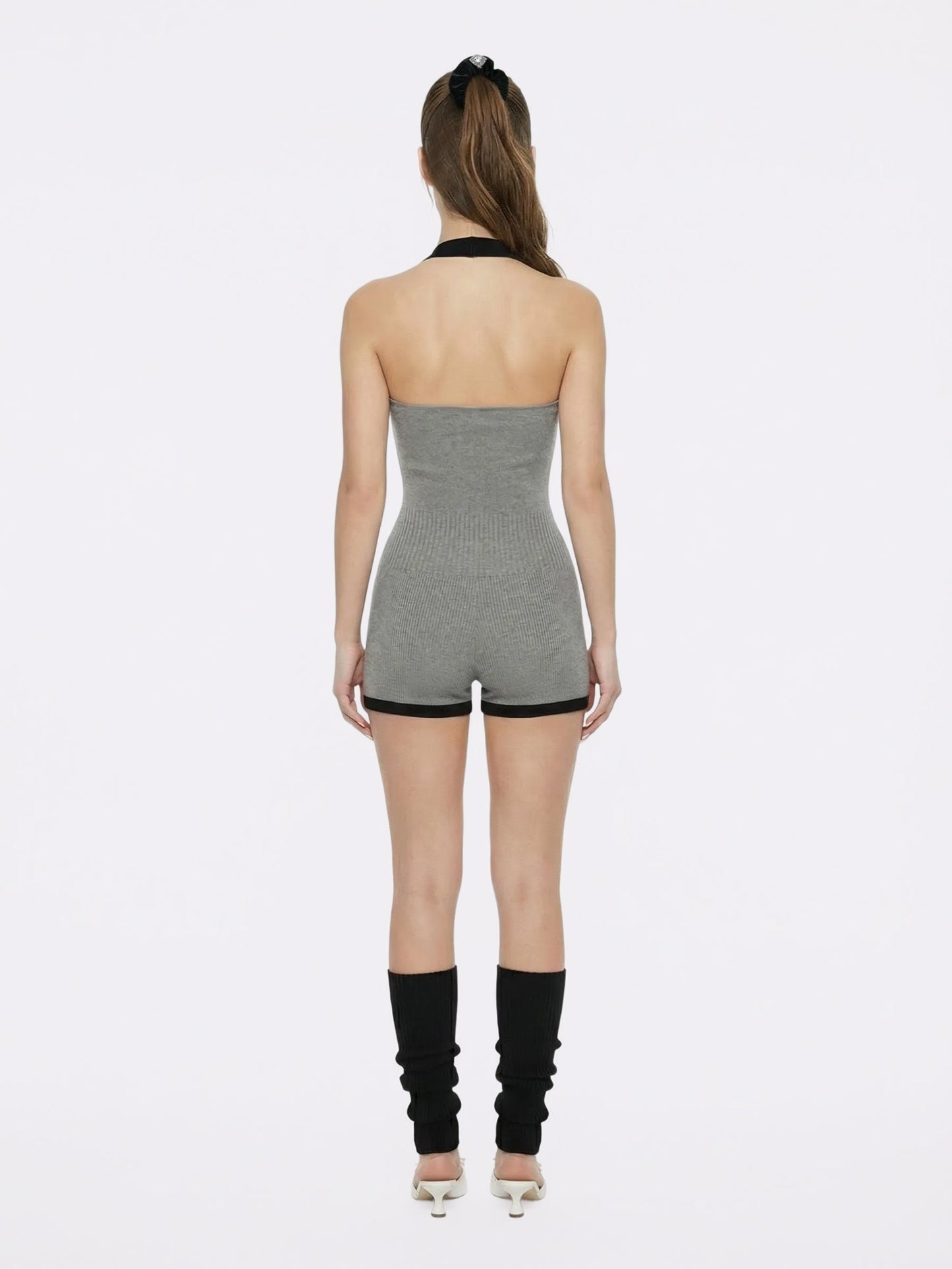 Ava Contrast Halter Knit Grey Romper