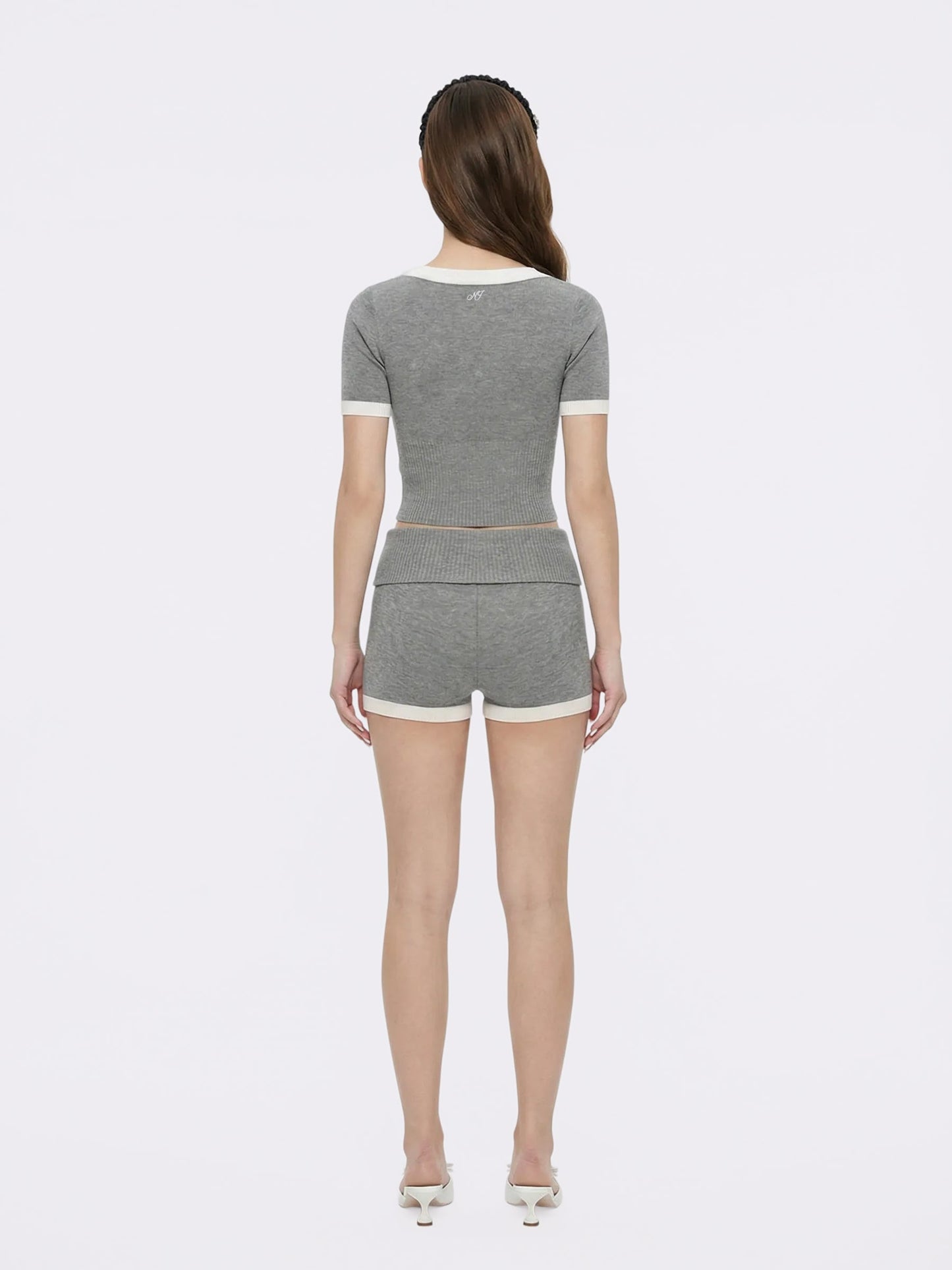 Millie Contrast-Trim Grey Knit Top