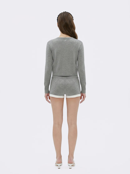 Millie Round-Neck Grey Knit Cardigan
