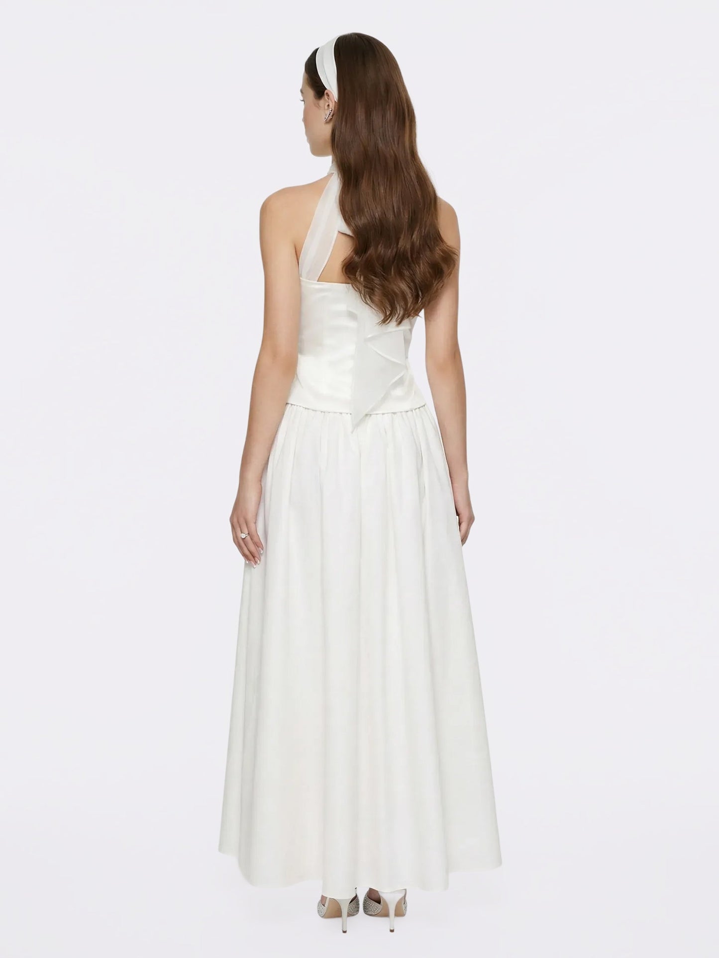 Edwina Satin Halter White Top