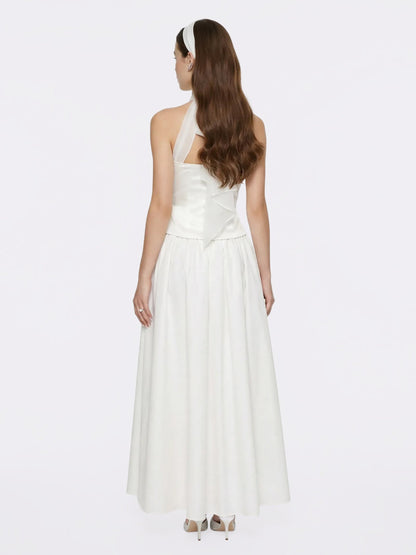 Edwina Satin Halter White Top