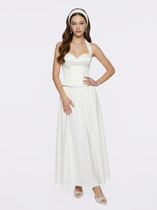 Edwina Satin Halter White Top