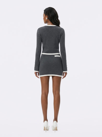 Lisette Contrast-Trim Grey Knit Three-Piece Set