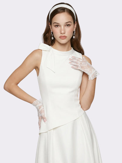 Lily Satin Bow Detail White Top