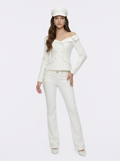 Monique Tailored White Denim Top