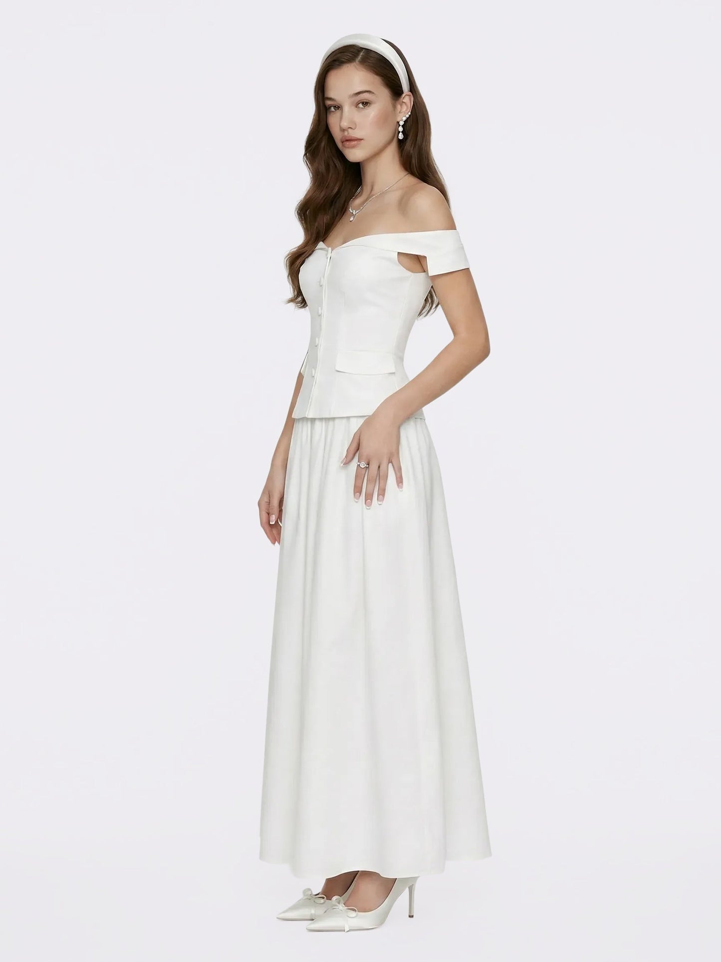 Claudine Off-Shoulder White Cropped Top