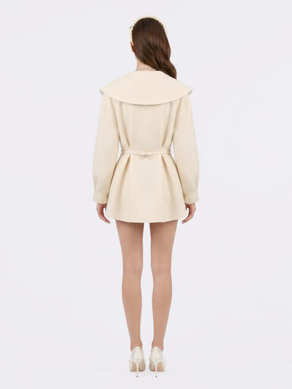 Claudine Bow-Back Wool White Coat