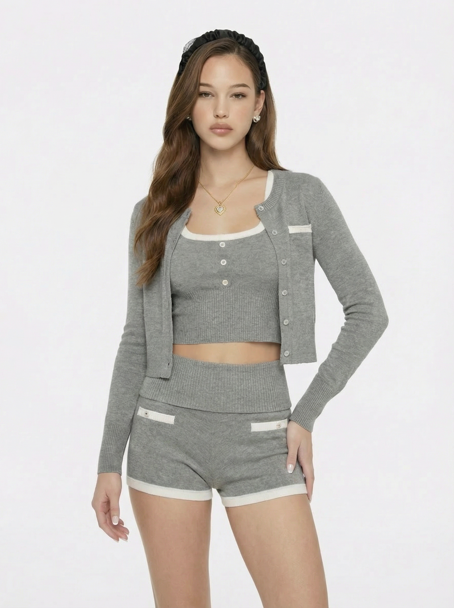 Millie Round-Neck Grey Knit Cardigan