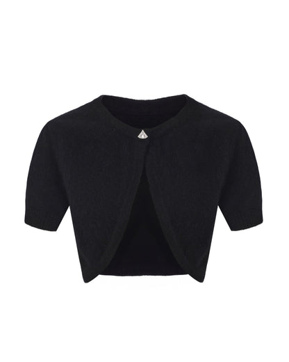 Elara Knitted Cropped Cardigan (Black)