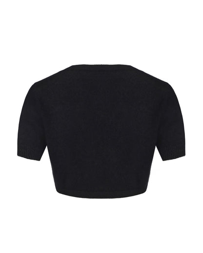 Elara Knitted Cropped Cardigan (Black)