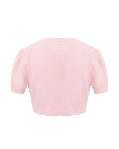 Elara Knitted Cropped Cardigan (Pink)