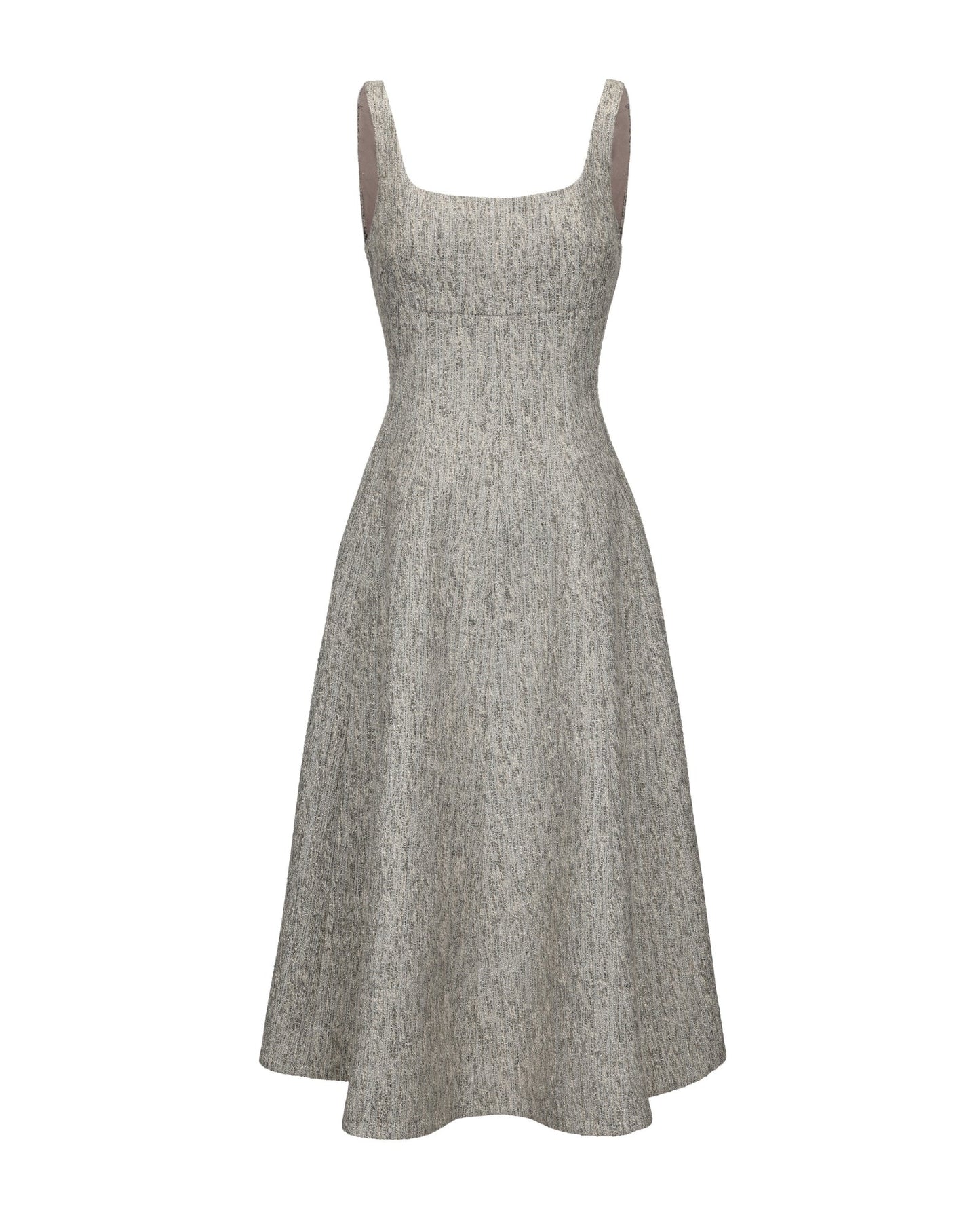 Josephine Square-Neck Gray Midi Dress