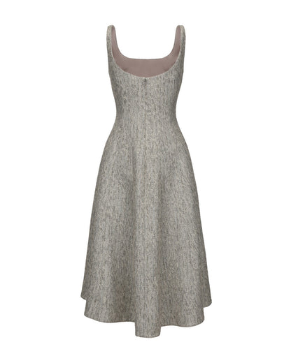 Josephine Square-Neck Gray Midi Dress