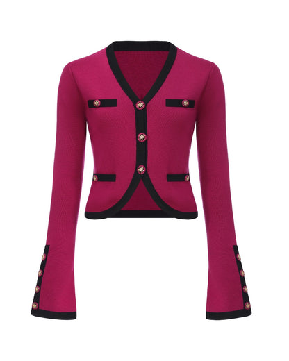 Lisette Contrast-Trim Magenta Knit Three-Piece Set