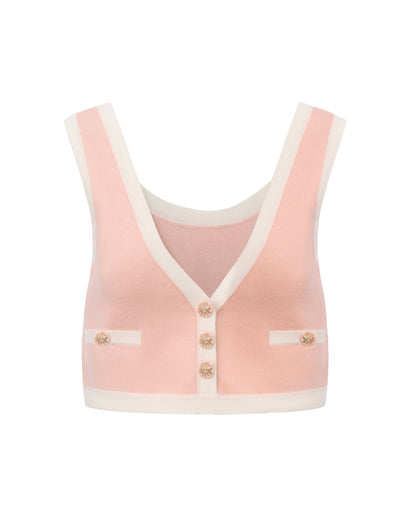 Lisette Contrast-Trim Pink Knit Three-Piece Set