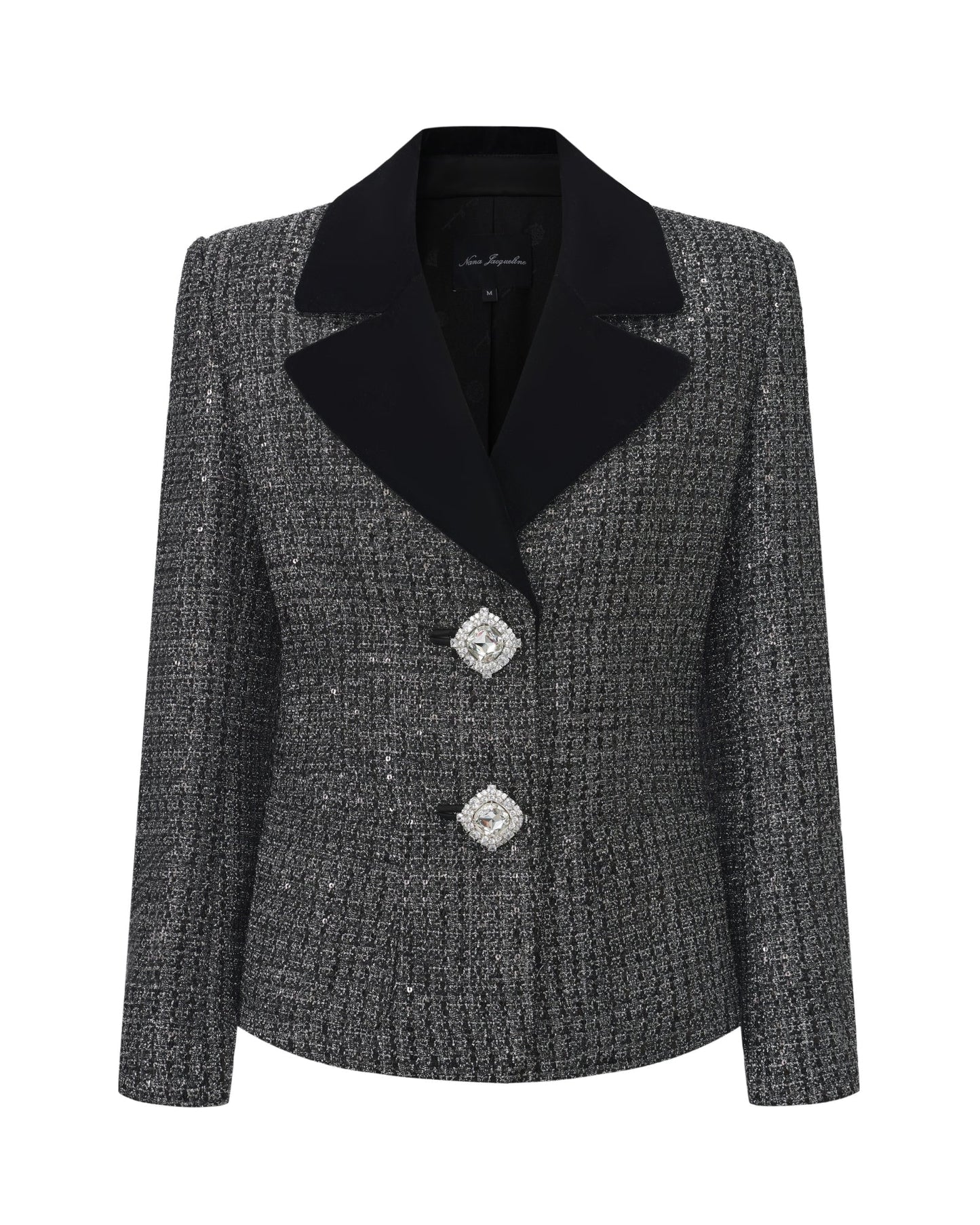 Maya Textured Lapel Black & Silver Suit Jacket