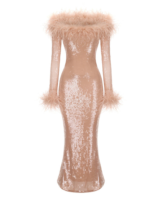 Neva Sequin Maxi Dress (Nude)