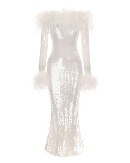 Neva Sequin Maxi Dress (White)