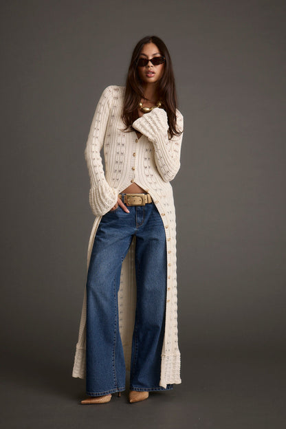 Nicoletta Cream Knit Longline Top