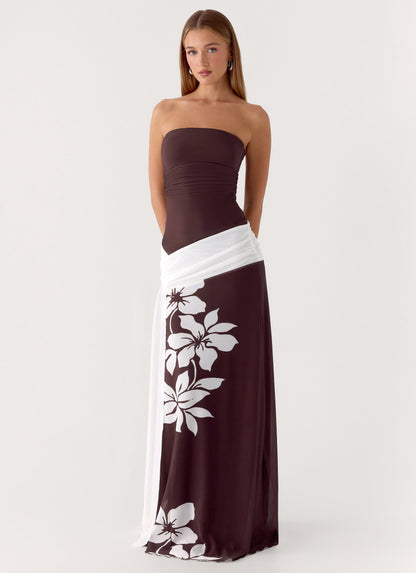 Palomar Strapless Maxi Dress - Chocolate Tropic Floral