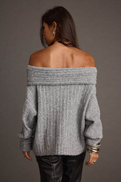 Pamela Heather Grey Off The Shoulder Sweater