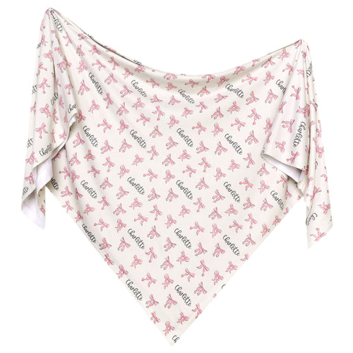 Personalized Baby Name Swaddle Blanket - Pink Bows