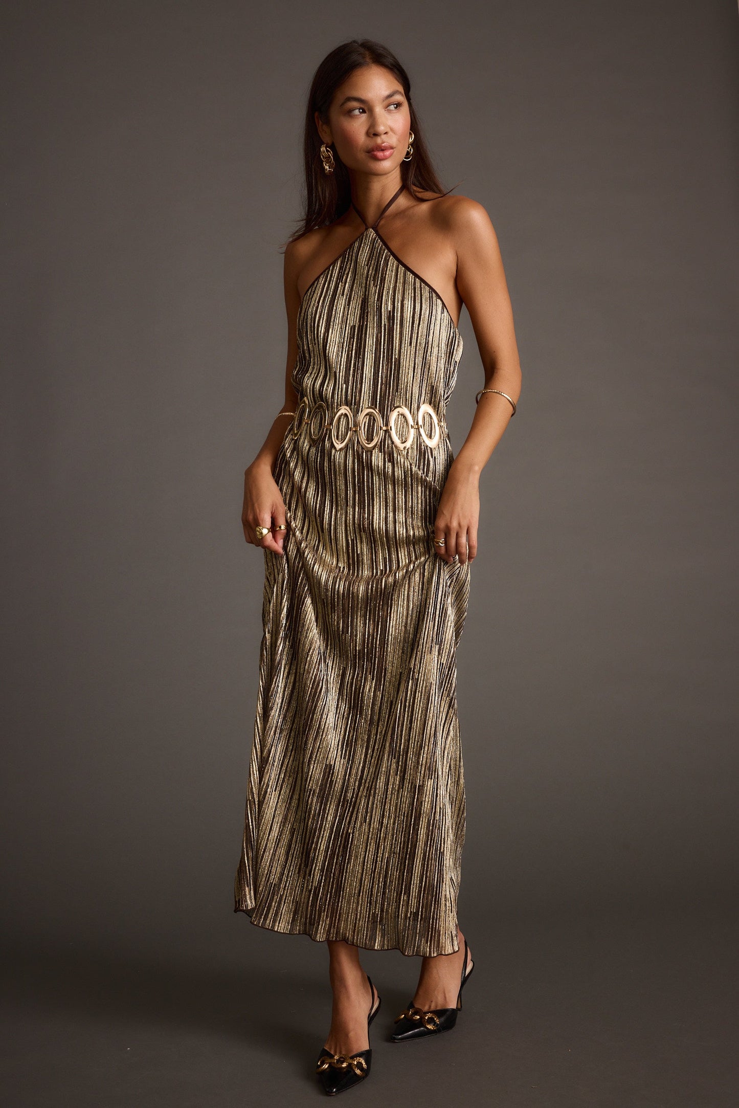 Prism Metallic Halter Maxi Dress