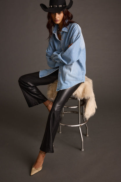 Ryland Black Vegan Leather Flare Pants