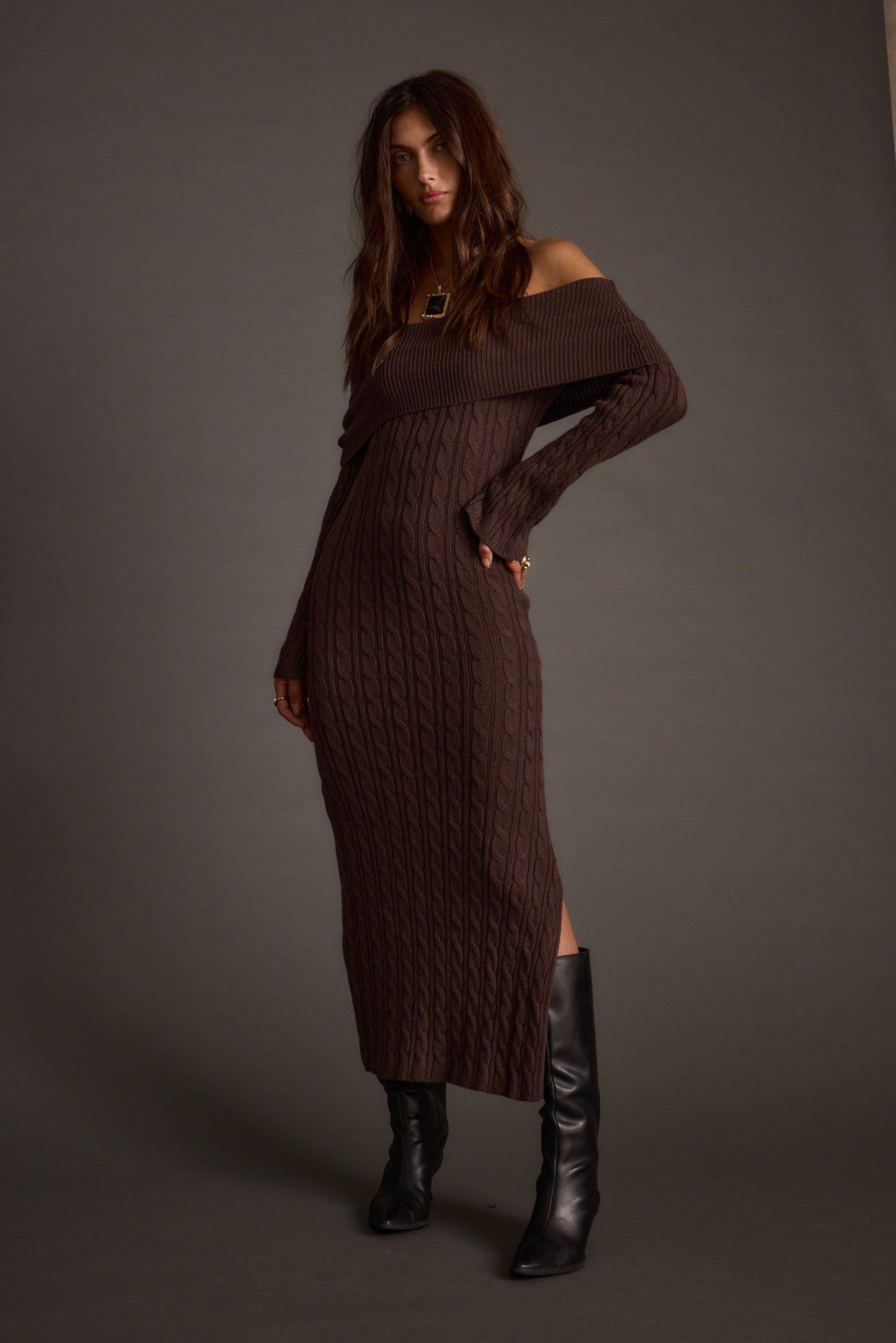 Rhiannon Espresso Sweater Maxi Dress