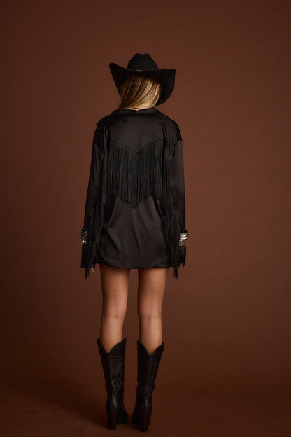 Santana Black Fringe Button Up Top