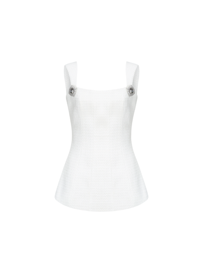 Annabella Textured Woven White Bow Top