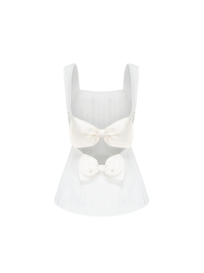 Annabella Textured Woven White Bow Top