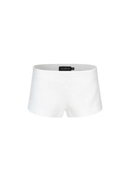 Annabella Textured White Woven Shorts