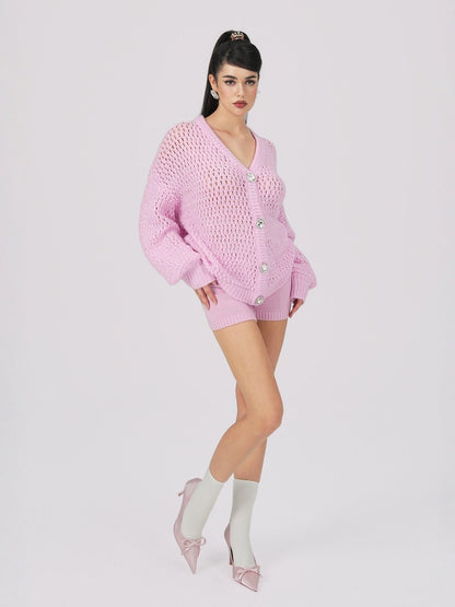 Alexis Cardigan + Scarf Set (Pink) (Final Sale)