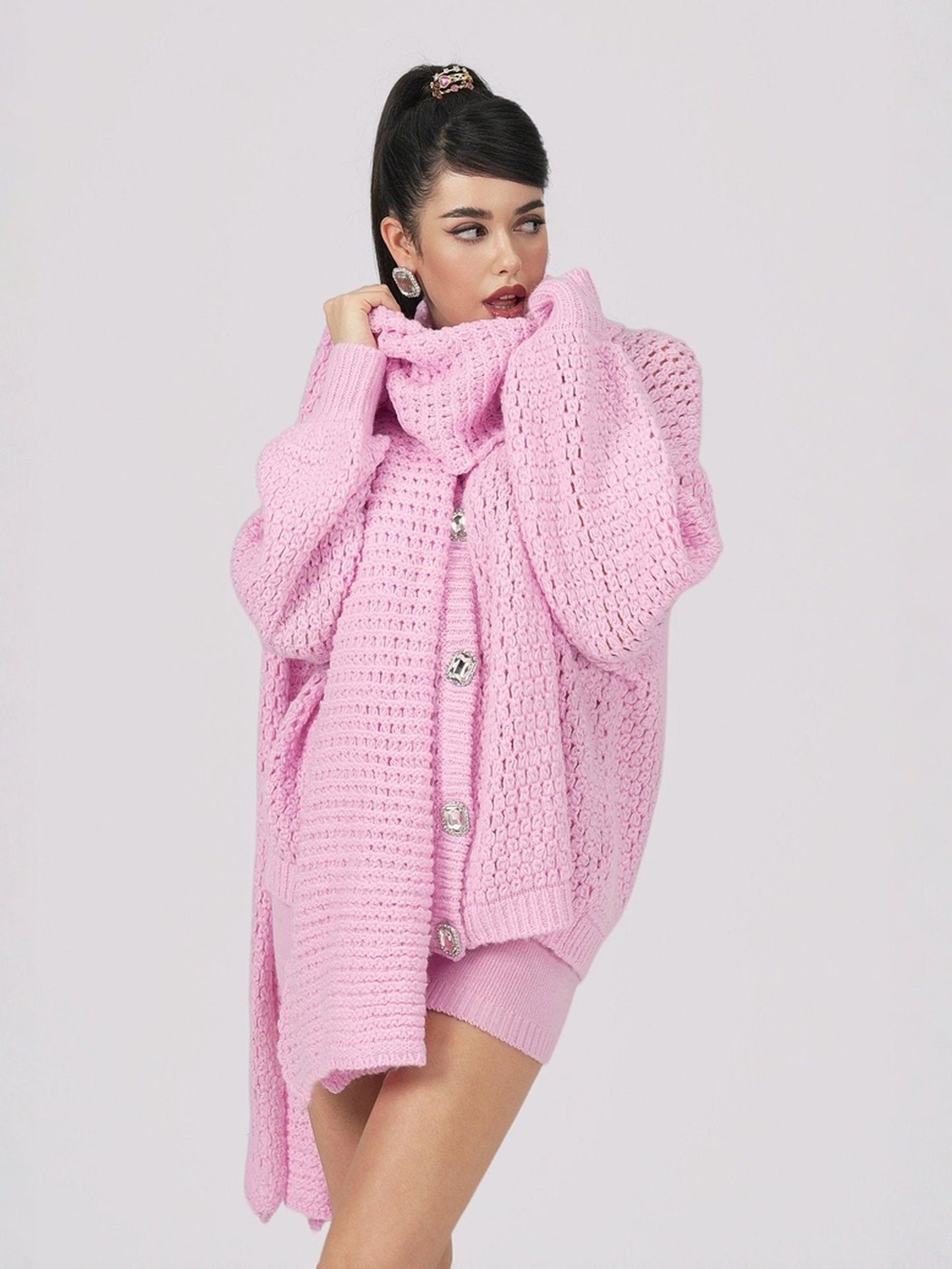 Alexis Cardigan + Scarf Set (Pink) (Final Sale)